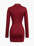 SC Lace Deep V Neck Long Sleeve Mini Dress GHYX-JYP7109