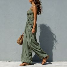 SC Solid Color Lace Sling Loose Jumpsuit SHD-8130