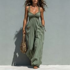 SC Solid Color Lace Sling Loose Jumpsuit SHD-8130