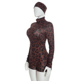 SC Leopard Printed Long Sleeve Romper(With Headscarf) GDSF-J26RP432