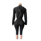 SC Solid Color Long Sleeve Hooded Seventh Pants 2 Piece Set MEM-88724