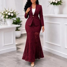 SC Plus Size Solid Color Long Sleeve Two Piece Skirts Set GMLF-3385