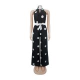 SC Polka Dot Printed Halterneck Sleeveless Jumpsuit BY-7841