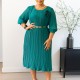 SC Plus Size Solid Color Tie Up Pleated Midi Dress GMLF-D614