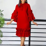 SC Plus Size Ruffles Flare Sleeve Loose Midi Dress GMLF-D488