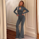 SC Solid Color Long Sleeve Hollow Out Two Piece Pants Set LJSF-S6622072X