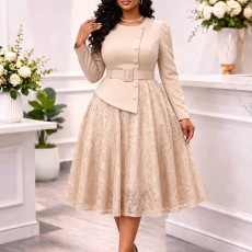 SC Plus Size Lace Patchwork Midi Dress GATE-649