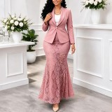 SC Plus Size Solid Color Long Sleeve Two Piece Skirts Set GMLF-3385
