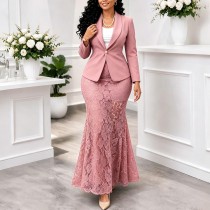 SC Plus Size Solid Color Long Sleeve Two Piece Skirts Set GMLF-3385