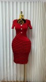SC Solid Color Short Sleeve Midi Dress GADE-96002