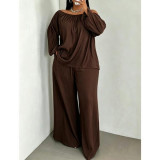 SC Plus Size Off Shoulder Long Sleeve Wide Leg Pants 2 Piece Set QMZF-11031