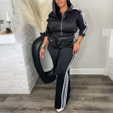 SC Stripe Patchwork Long Sleeve Sport Pants Suit HNIF-YF024