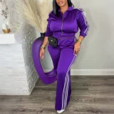 SC Stripe Patchwork Long Sleeve Sport Pants Suit HNIF-YF024