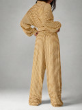 SC Stripe Stand Collar Top Wide Leg Pants 2 Piece Set HNIF-MC008