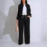 SC Contrast Color Long Sleeve Drawstring Two Piece Pants Set HNIF-YF012