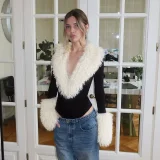 SC Solid Color Casual Deep V Neck Fur Top GSZM-D26BS347
