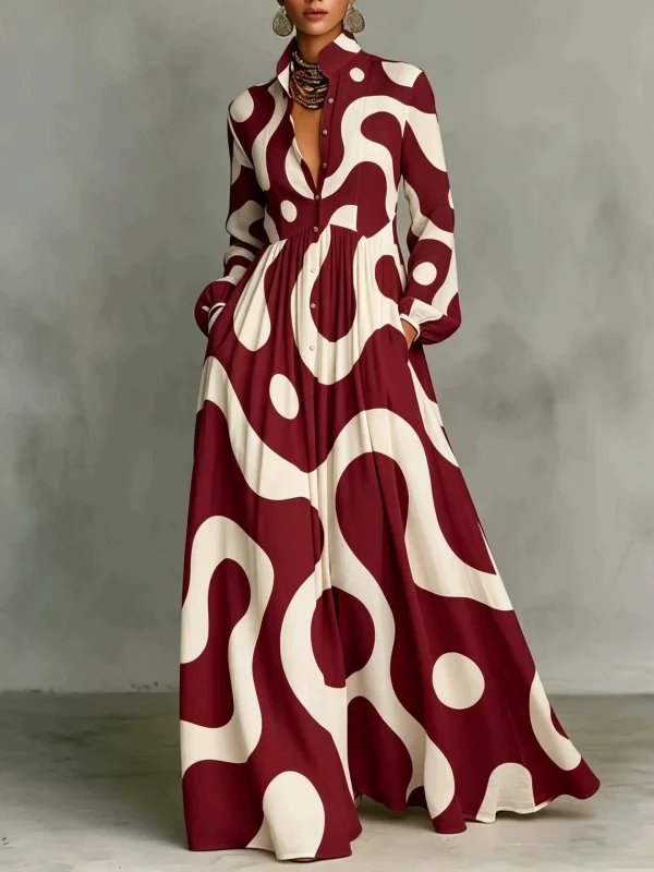 SC Plus Size Retro Print Loose Long Sleeve Maxi Dress GQLK-KG-6697