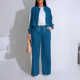 SC Contrast Color Long Sleeve Drawstring Two Piece Pants Set HNIF-YF012