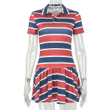 SC Stripe Color Block V Neck Mini Dress GJYO-JD305920