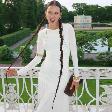 SC Long Sleeve Solid Color Ruched Maxi Dress BLG-D5619385A
