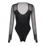 SC Deep V Neck See Through Mesh Bodysuit GPKJ-MR52225