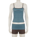 SC Polka Dot Printed Reversible Sling Top Two Piece Shorts Set GPKJ-MR51133