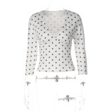 SC Polka Dot Printed V Neck T Shirt BLG-T6722129A