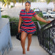 SC Stripe Color Block V Neck Mini Dress GJYO-JD305920