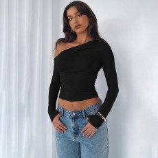 SC Long Sleeve Slash Shoulder Tops BLG-T5519240A