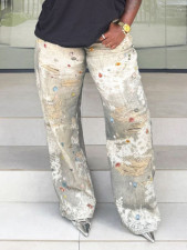 SC Plus Size Lace Jewelry Printed Jeans GYLN-7910