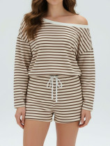 SC Stripe One Shoulder Long Sleeve Pants 2 Piece Set HNIF-SY017