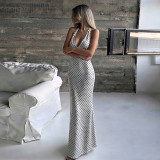 SC Sexy Backless Polka Dot Printed Bow Maxi Dress GPKJ-MR51301