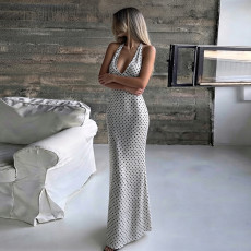 SC Sexy Backless Polka Dot Printed Bow Maxi Dress GPKJ-MR51301