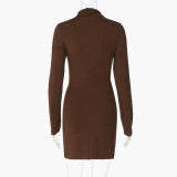 SC Long Sleeve Ruched Solid Color Mini Dress BLG-D5619402A