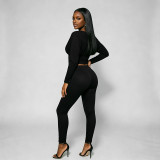 SC Deep V Neck Solid Color Two Piece Pants Set MXBF-J26ST403