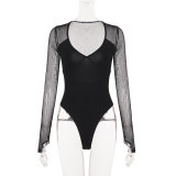 SC Deep V Neck See Through Mesh Bodysuit GPKJ-MR52225