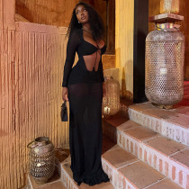 SC Solid Color Hollow Out Maxi Dress GJYO-JD305918