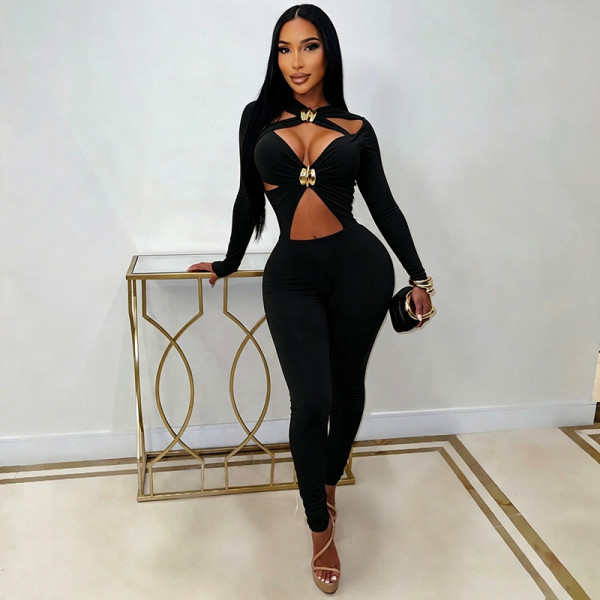 SC Hollow Out Metal Buckle Jumpsuit MXBF-D26JP357
