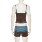 SC Polka Dot Printed Reversible Sling Top Two Piece Shorts Set GPKJ-MR51133