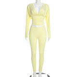 SC Deep V Neck Solid Color Two Piece Pants Set MXBF-J26ST403
