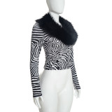 SC Fur Neck Blazer Printed Top MXBF-J26TP436