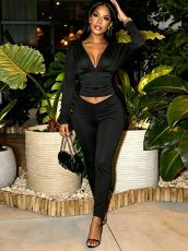 SC Solid Color Long Sleeve Casual Two Piece Pants Set GTGE-MH1052