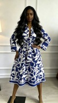 SC Long Sleeve Printed Shirt Dress GXIN-8994