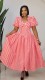 SC Stripe Puff Sleeve U Neck Ruched Maxi Dress GXIN-8996
