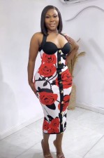 SC Printed Halterneck Backless Midi Dress GADE-8889
