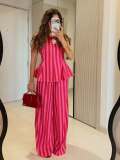 SC Stripe Sleeveless Vest Two Piece Pants Set  GFXI-fx1002