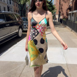 SC Printed Color Block Sling Midi Dress GZJQ-K6D17523A