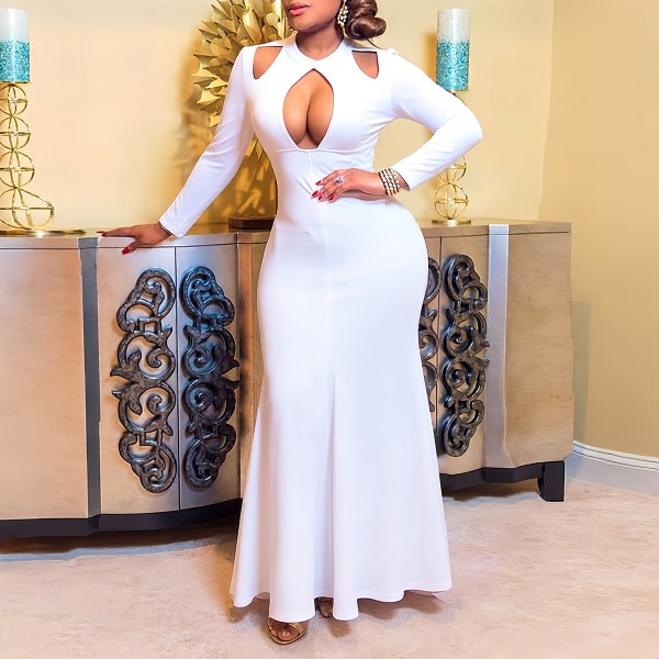 SC Plus Size Long Sleeve Hollow Out Maxi Dress GMLF-3388
