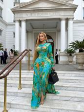 SC Long Sleeve Printed Single Breasted Maxi Dress GFXI-fx638
