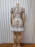 SC Floral  Printed V-neck Bubble Sleeves Mini Dress GADE-8998